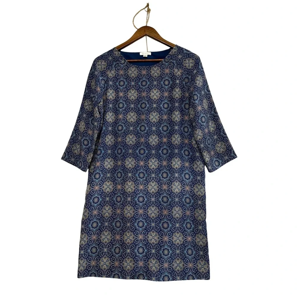 Garnet Hill Womens Shift‎ Dress Size 6 100% Silk Geometric Nautical Cruise Beach